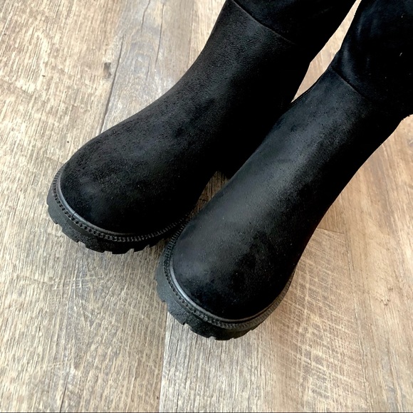 Black Faux Suede Knee Boots - Picture 6 of 9